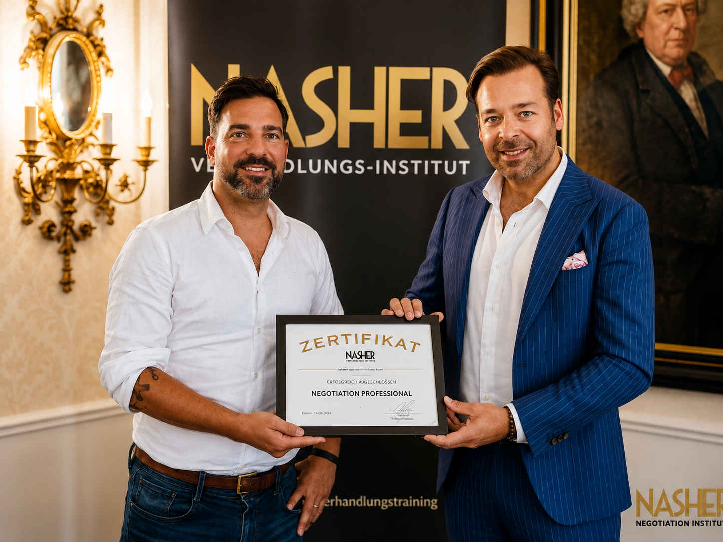 Florian B. Stegmann erhält das Zertifikat „Negotiation Professional“ von Dr. Jack Nasher am Nasher Verhandlungs-Institut (14.06.2024)