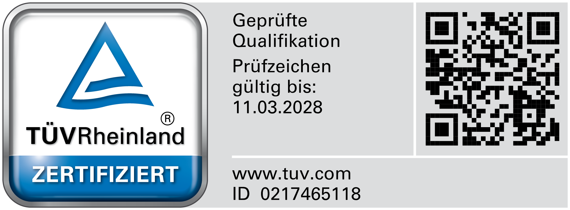 TÜV Rheinland Prüfzeichen: Geprüfte Qualifikation Verkaufspsychologie, ID 0217465118, gültig bis 11.03.2028